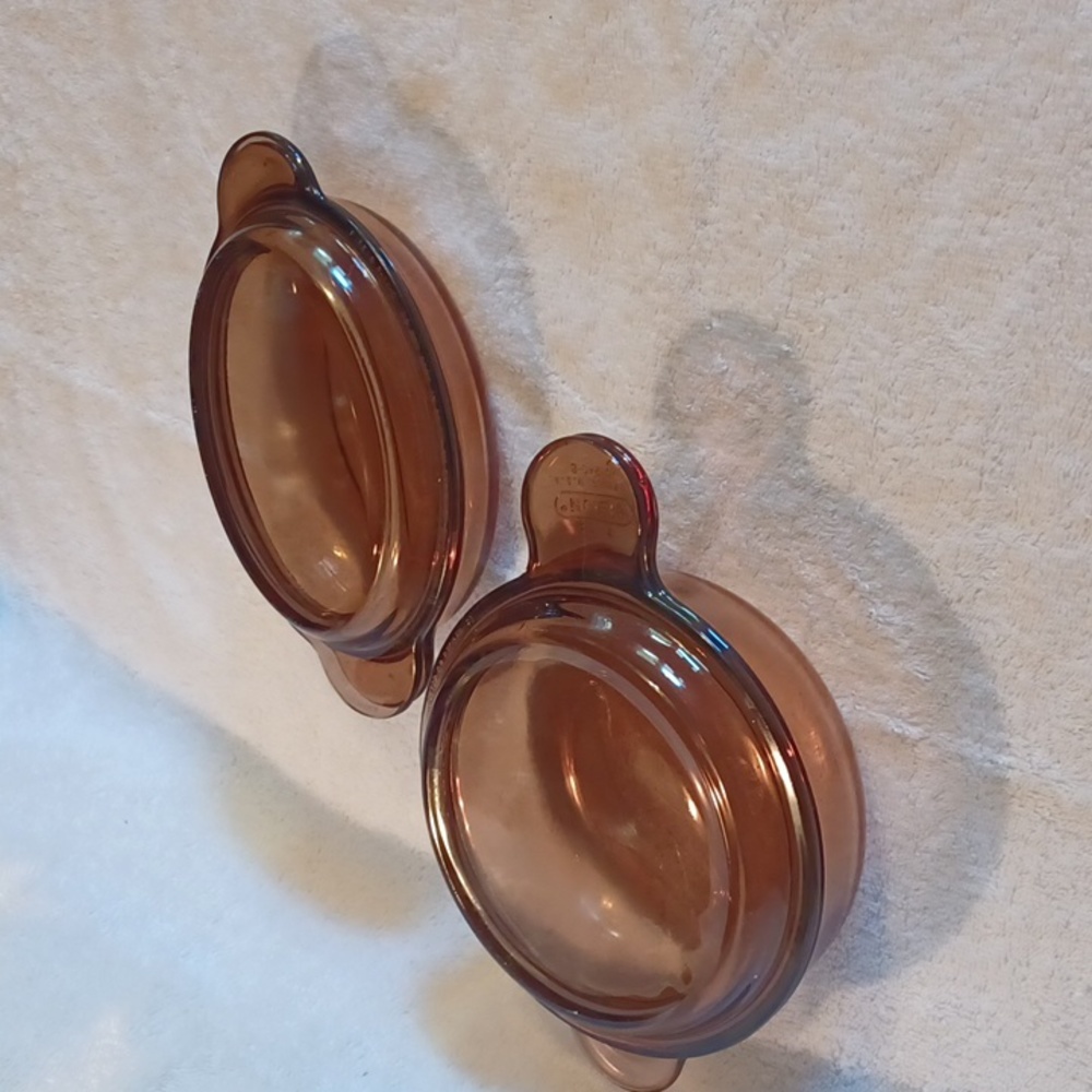 Visionware cookware both hold 16oz. 2 casserole dishes amber Vision ware